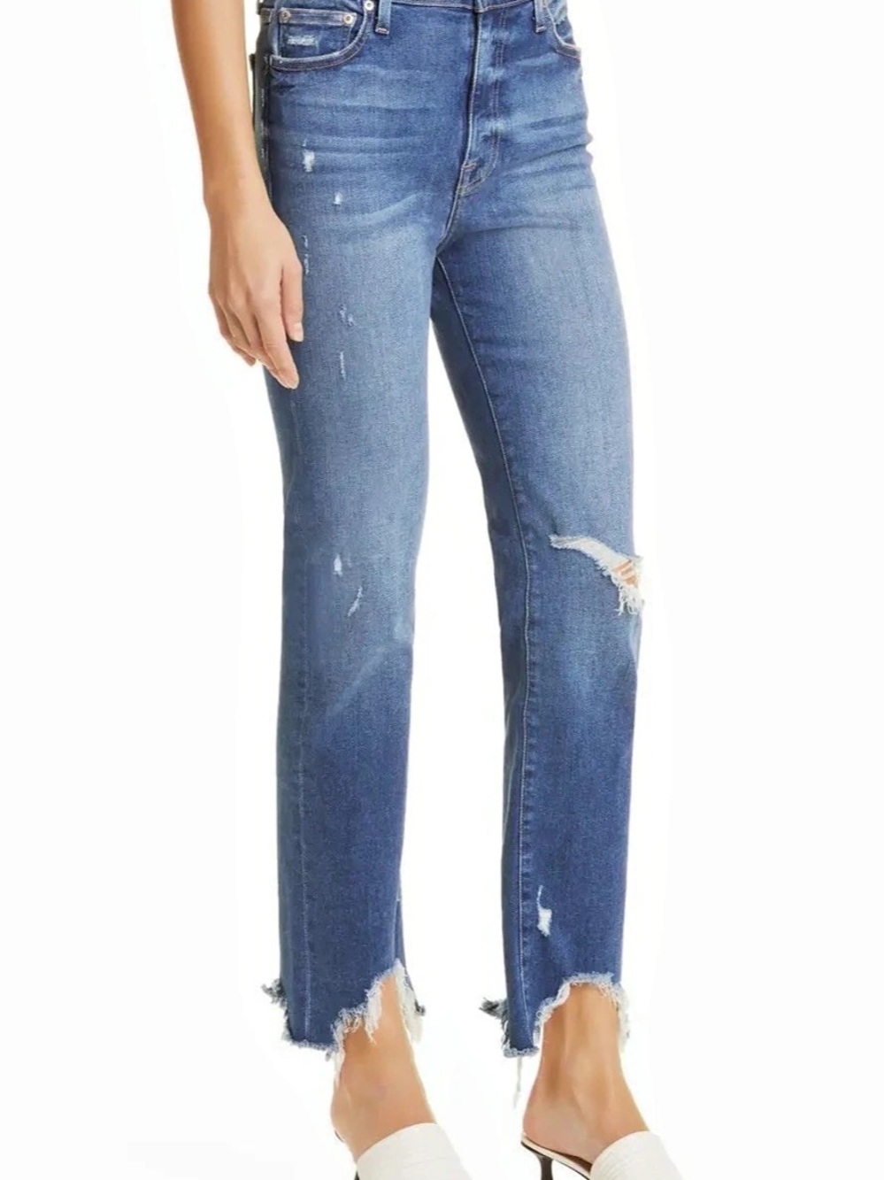 Jonathon Simkhai River High Waist Straight Leg Distressed Jeans in Blue